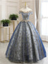 Cute Blue Tulle With Lace Cap Sleeves Party Dress, Tulle Ball Gown Sweet 16 Dress